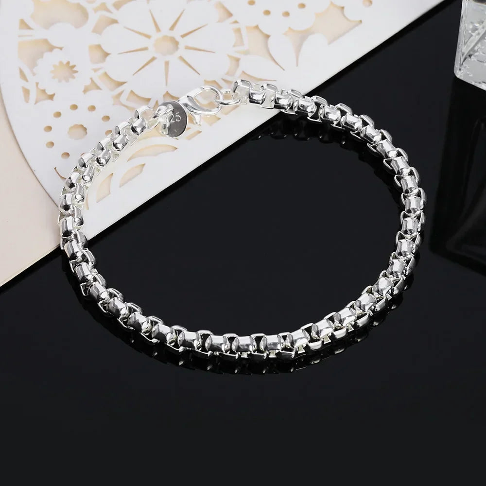 925 Sterling Silver 4mm Round Box Chain Necklace & Bracelet Set — 45–60cm Jewelry for Women, Men, and Boys, Wedding & Engagement Charm