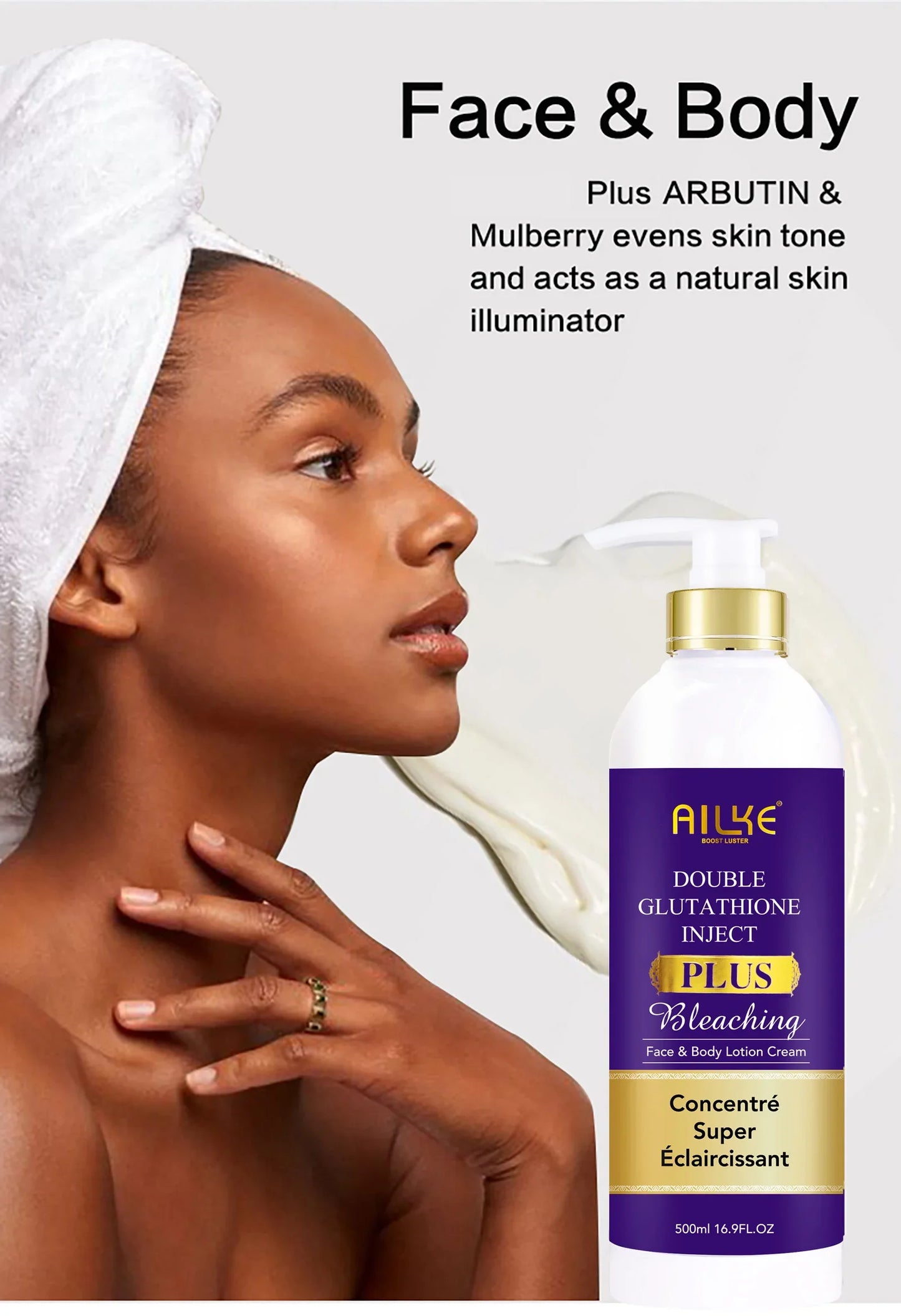 AILKE Glutathione Lightening Body Lotion – Moisturizing & Hydrating for Even Skin Tone and Dark Spot Improvement