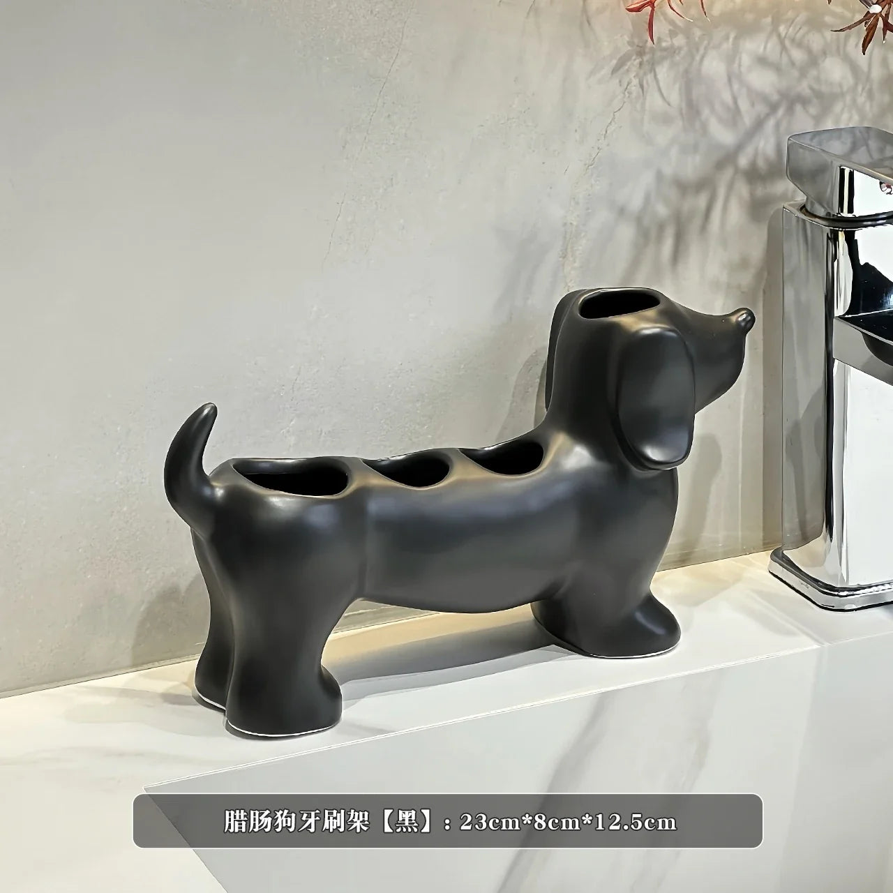 Dachshund Ceramic Toothbrush Holder – Electric Toothbrush Storage Rack and Bathroom Sink Organizer with Toothpaste Holder