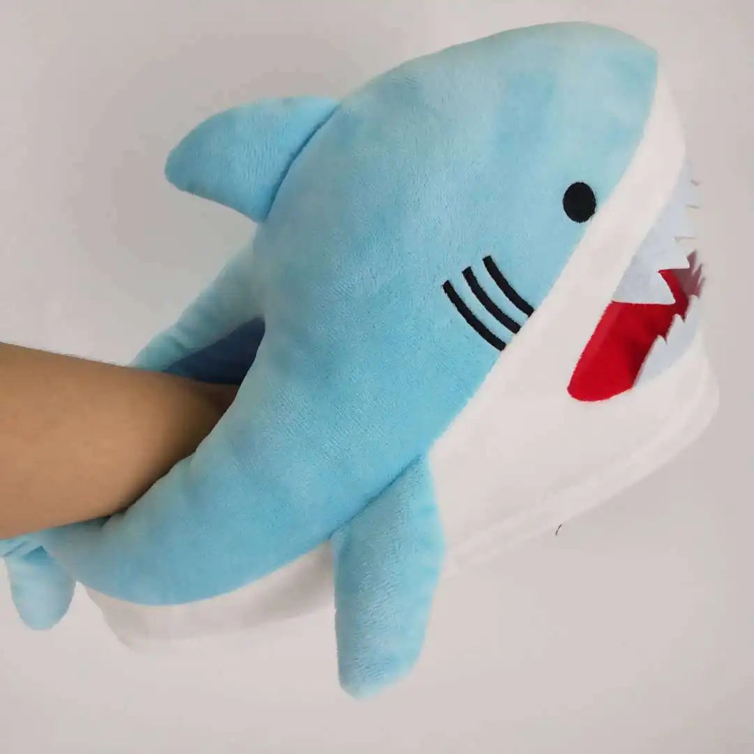 Feerldi Shark Winter Slippers — Cartoon Anime Slip-On Fish Slides for Girls, Boys & Women, Plush Open-Mouth Cotton Shoes