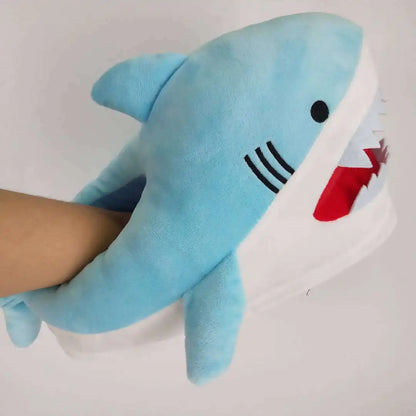 Feerldi Shark Winter Slippers — Cartoon Anime Slip-On Fish Slides for Girls, Boys & Women, Plush Open-Mouth Cotton Shoes