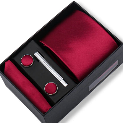 Men’s Green Tie Gift Box Set - Premium Business Necktie with Hanky, Cufflinks & Tie Clip for Wedding Formal Wear