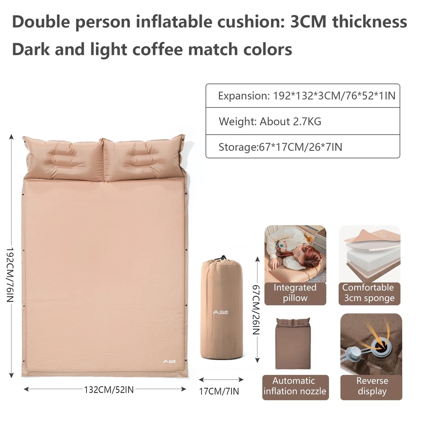 BISINNA Outdoor Self-Inflating Mattress – Ultralight Camping Inflatable Sleeping Pad for Travel, Hiking & Picnic
