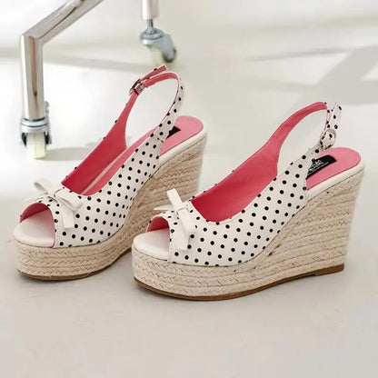 Women’s Wedge Platform Sandals - Grass Weave Bowknot High Heels for Summer Parties