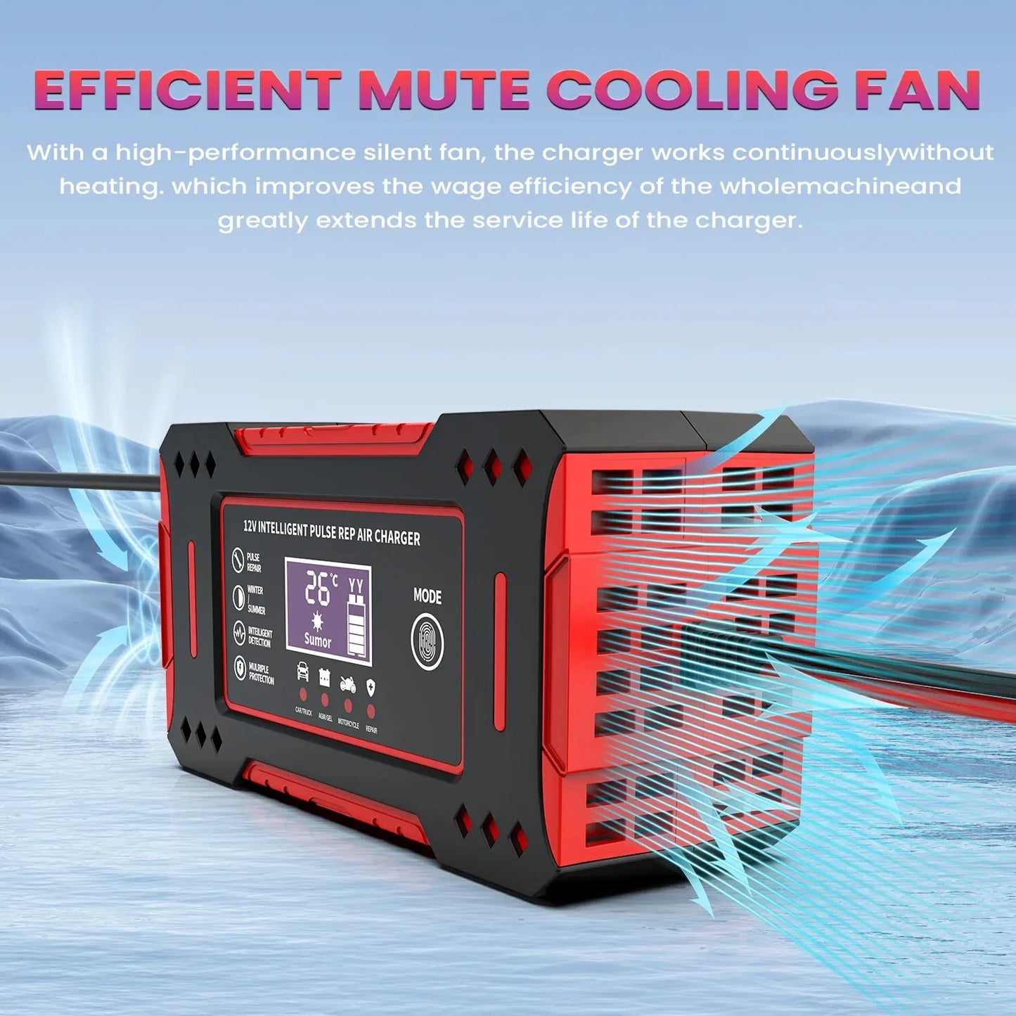 6A 12V Intelligent Car Battery Charger - Lead-Acid Charging Unit for Car and Motorcycle, LCD Display, Battery Repair