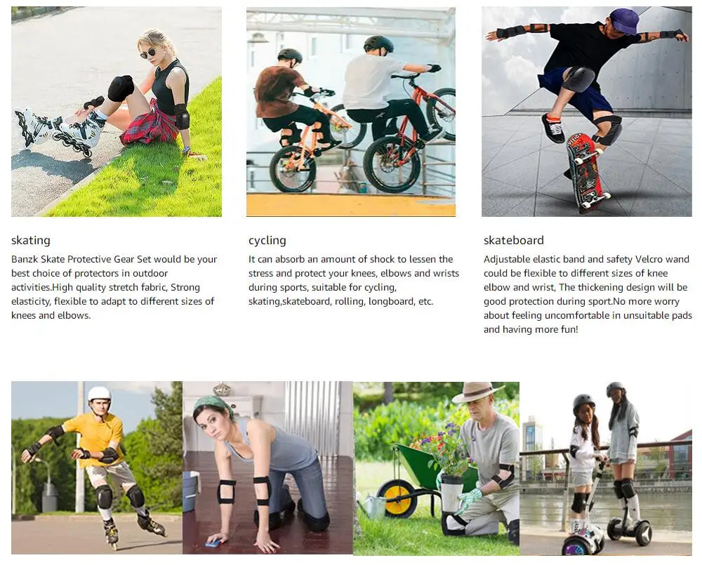Adult/Kids 6-in-1 Protective Gear Set – Knee Pads, Elbow Pads & Wrist Guards for Skating, Skateboarding, Scooter & BMX