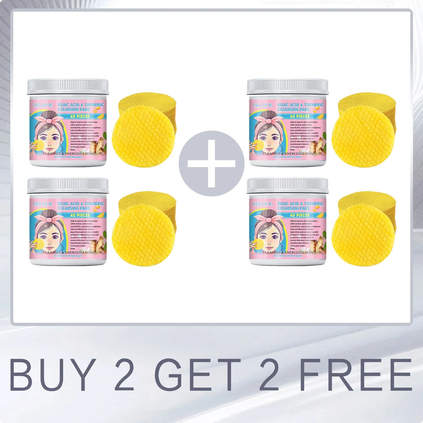 EELHOE Turmeric and Kojic Acid Facial Cleansing Pads - Exfoliating Daily Skin Care for Pores, Dirt Removal, and Moisturizing