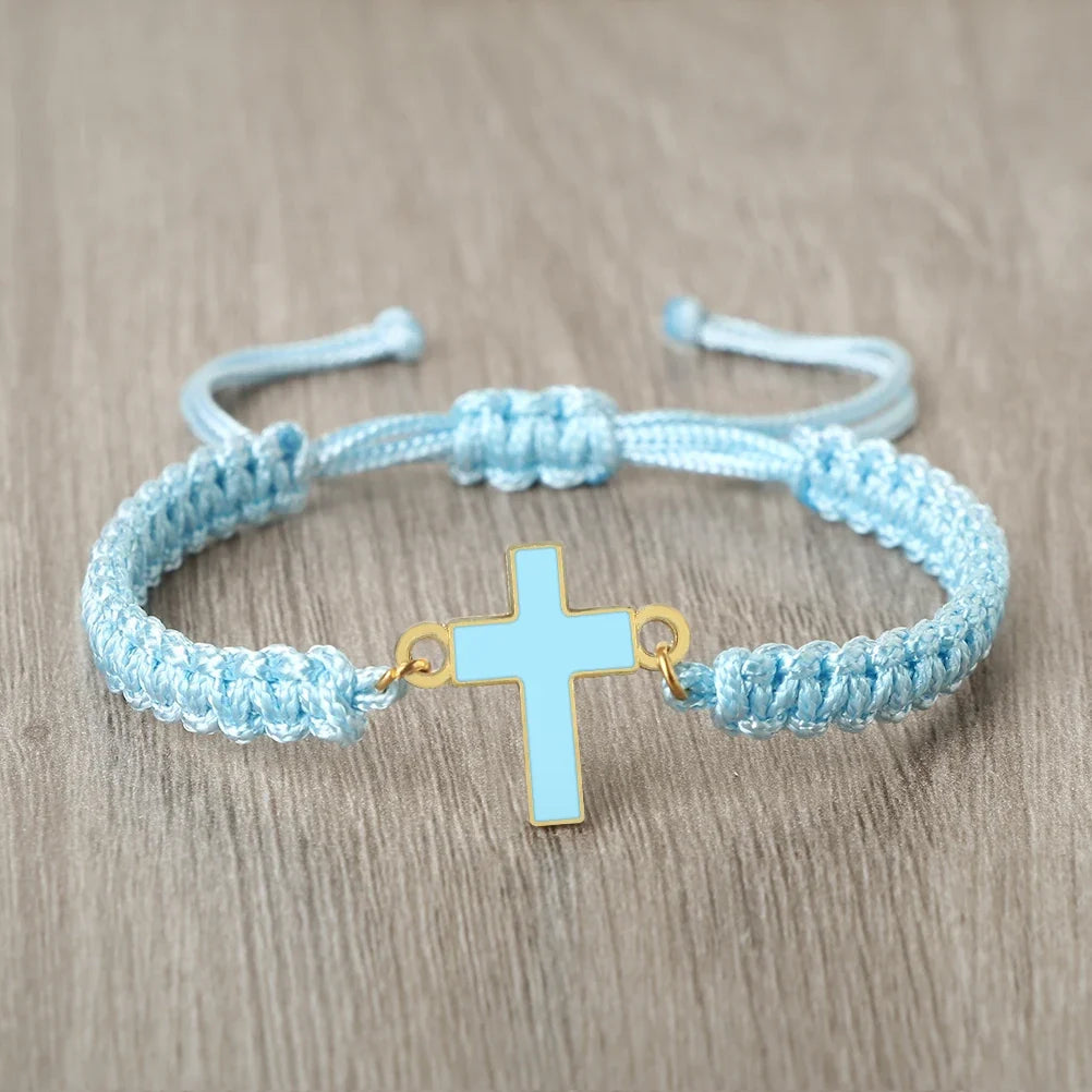 Jesus Cross Braided Bracelet - Handmade Christian Faith Friendship Bangle Jewelry Gift for Women & Men