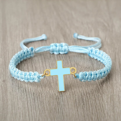 Jesus Cross Braided Bracelet - Handmade Christian Faith Friendship Bangle Jewelry Gift for Women & Men