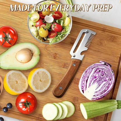 3-in-1 Vegetable Peeler - Stainless Steel Fruit Peeler, Shredder & Slicer