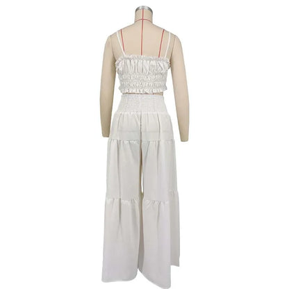 Women’s 2-Piece Summer & Autumn Outfit – Sleeveless Strapless Vest & Wide Leg Pants Casual Set