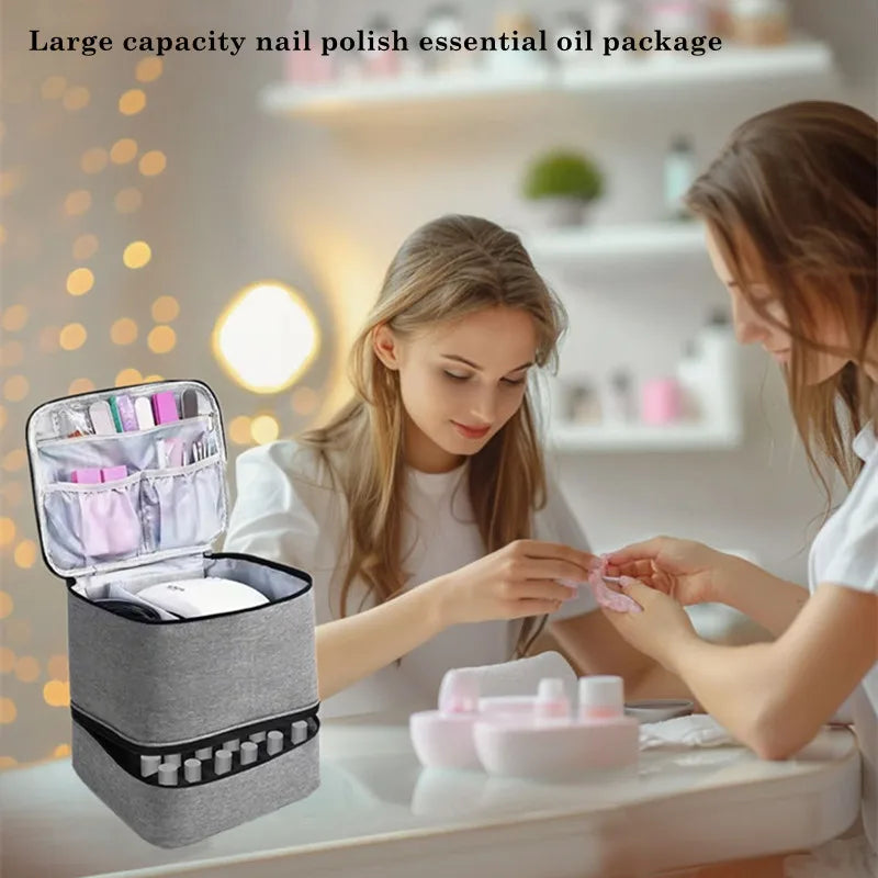 Women's Double Layer Nail Polish Storage Bag – Portable Travel Organizer for Essential Oils & Cosmetics