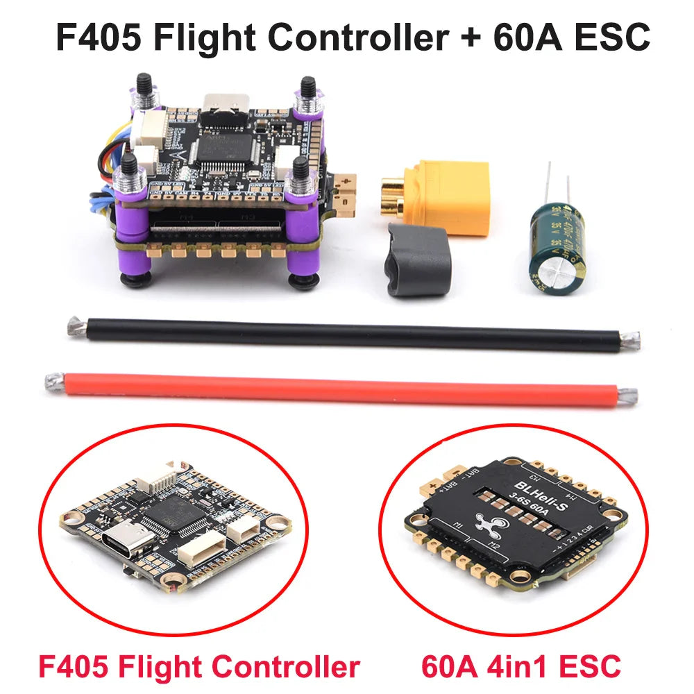 F405 F7 F722 Flight Controller & 60A 4in1 BLheli_S ESC Stack – 30.5x30.5mm for RC FPV Racing Drones