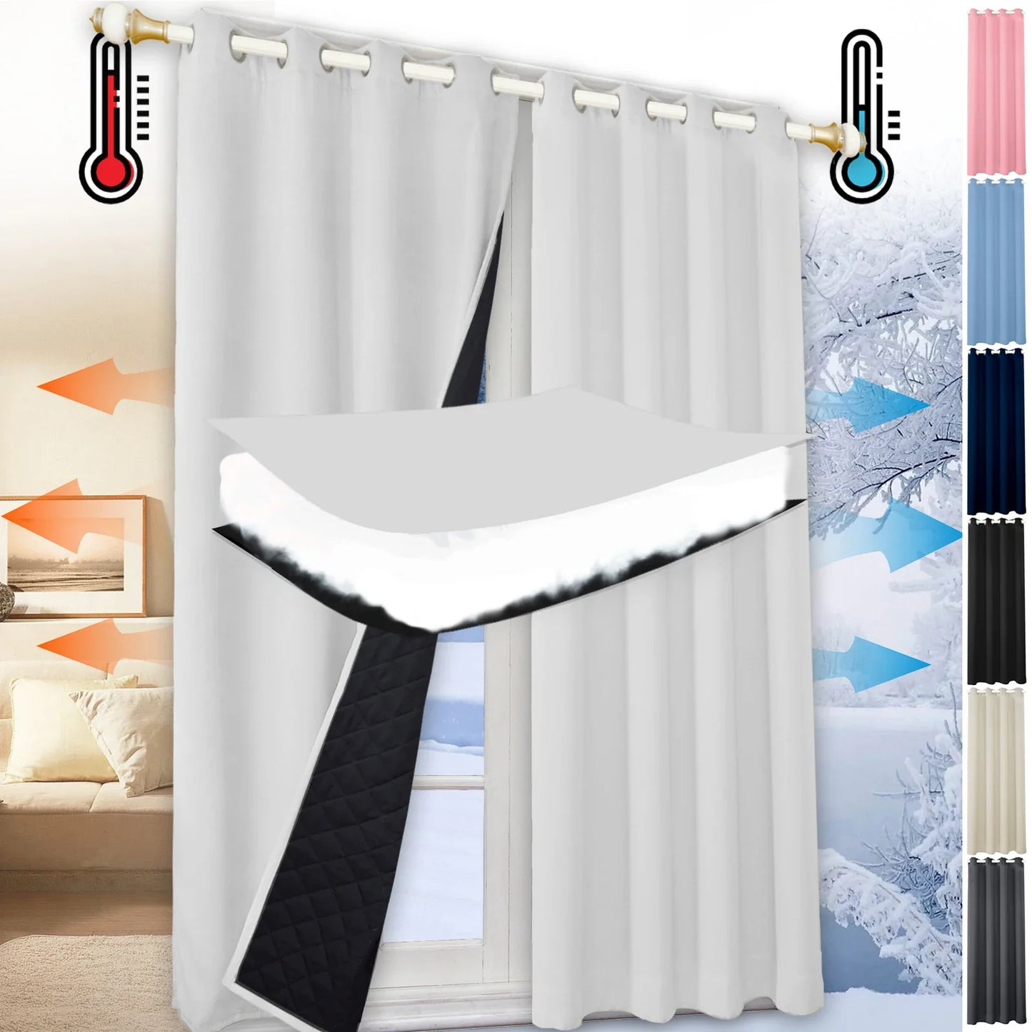 Quilted 100% Blackout Curtains - Heavy Duty Window Drapes for Living Room and Bedroom - Winter Thermal Curtains - Ready Made with Eyelets