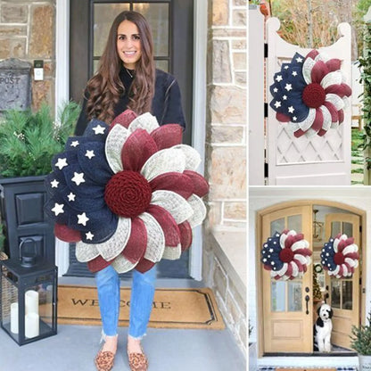 Independence Day Wreath – American Flag Red White Blue Star Door Hanging Garland for 4th of July Holiday Home Decoration