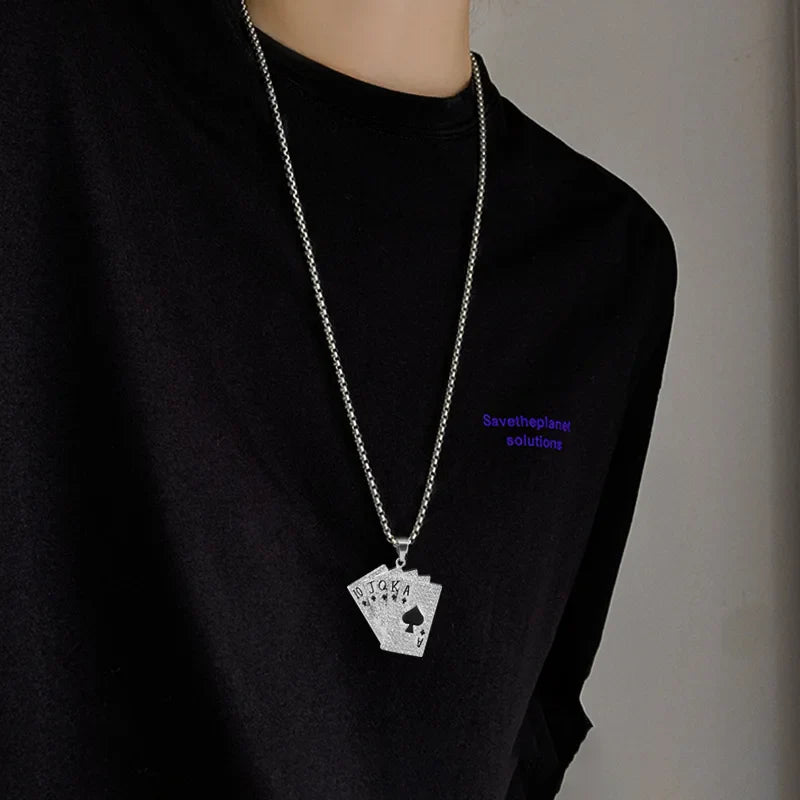 Ace of Spades Playing Card Necklace – Trendy Pendant Chain for Men & Women