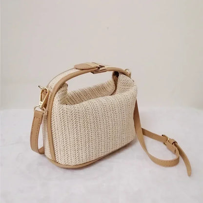 Summer Small Straw Handbag — Trendy Woven Bucket Crossbody Shoulder Bag, Casual Beach Tote for Girls