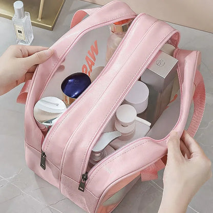 Waterproof Large Capacity Travel Cosmetic Bag – Portable Shower Makeup Organizer with Separate Wet & Dry Compartments