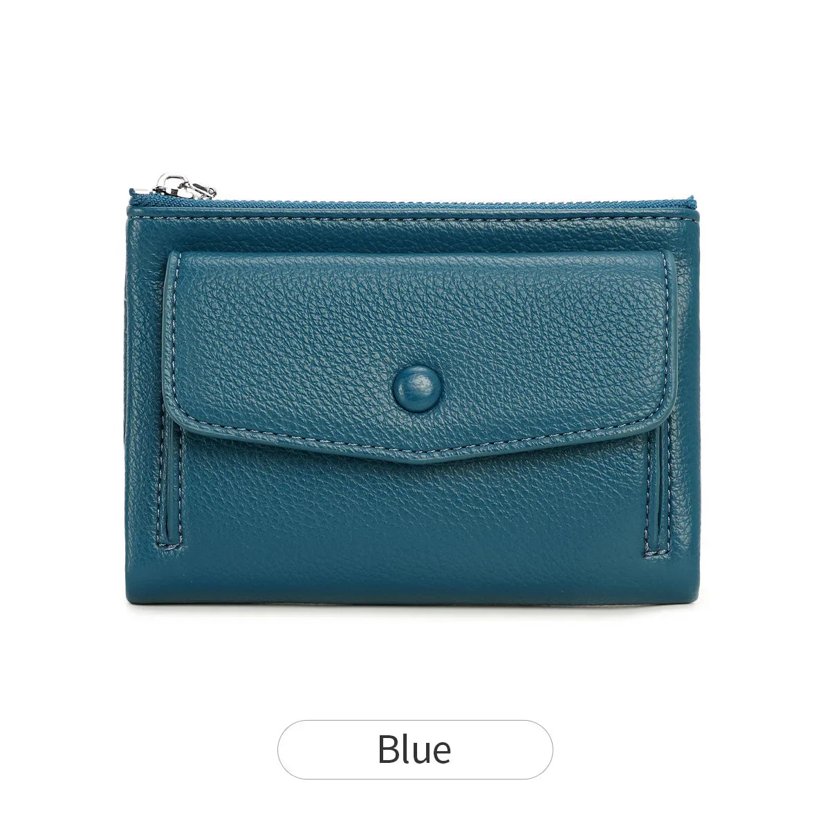 Women’s PU Leather Short Double Zipper Wallet – Simple Solid Color, Large Capacity Credit Card Holder with Coin Pocket