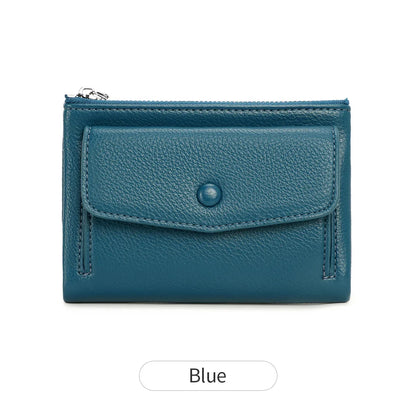 Women’s PU Leather Short Double Zipper Wallet – Simple Solid Color, Large Capacity Credit Card Holder with Coin Pocket
