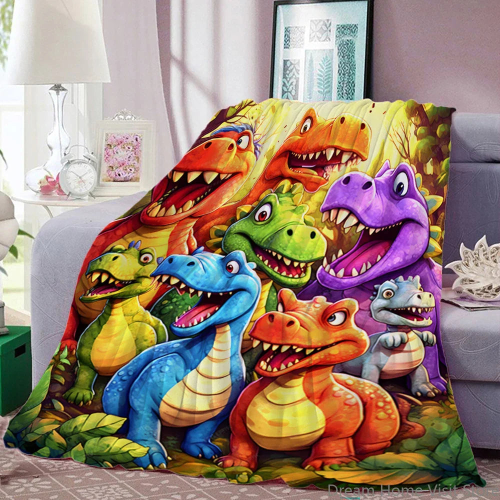 Flannel Throw Blanket – Cute Smiling Dinosaur HD Digital Print, Warm Blanket for Sofa, Bed, Office, Travel, and Camping