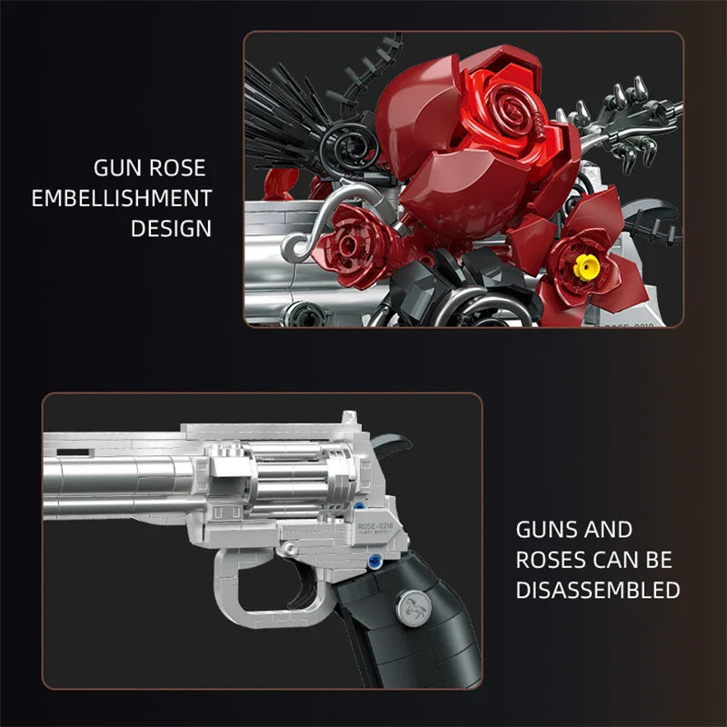 Technical Mechanical Rose Revolver Building Blocks – Military Gun MOC Toy for Kids