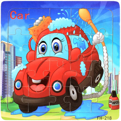 20-Piece Wooden Puzzle Set — Cartoon Animals, Cars, Letters & Numbers Educational Jigsaw Toys for Kids
