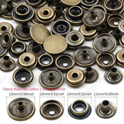 10mm, 12.5mm & 15mm Stainless Steel Snap Fasteners – Sewing Buttons for Clothing, Jackets & Leather Crafts