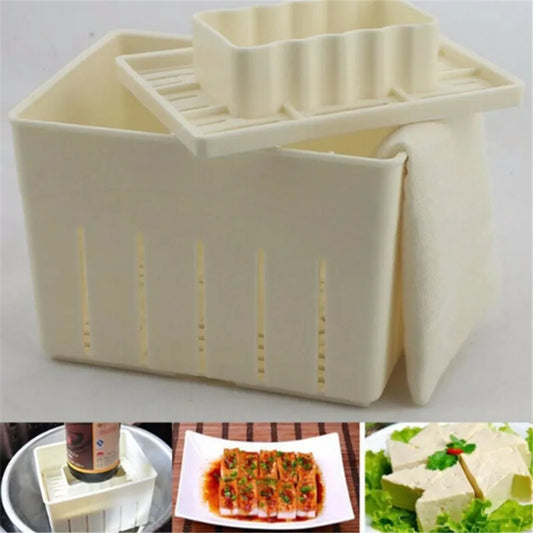 DIY Tofu Press Mould Set - Homemade Soybean Curd Making Kit with Cheese Cloth, Plastic Tofu Mold, Kitchen Cooking Tool
