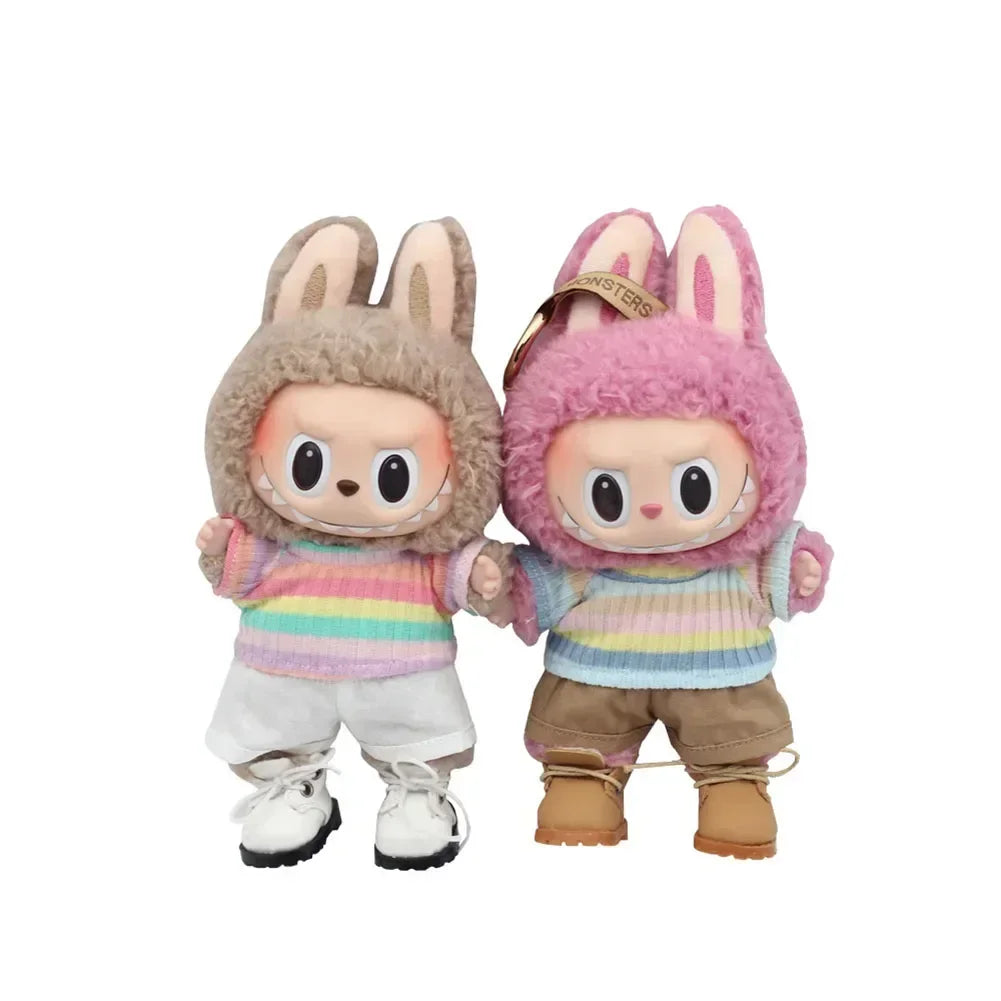 Labubu Idol Doll Clothes Set – T-Shirt & Denim Shorts Outfit for 17cm Labubu & 10cm Cotoon Dolls, Doll Accessories