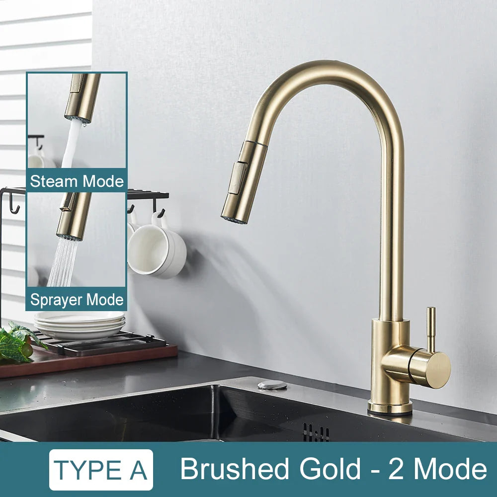 Black Kitchen Faucet - Two-Function Single Handle Pull-Out Mixer Tap with Hot & Cold Water, Deck Mounted