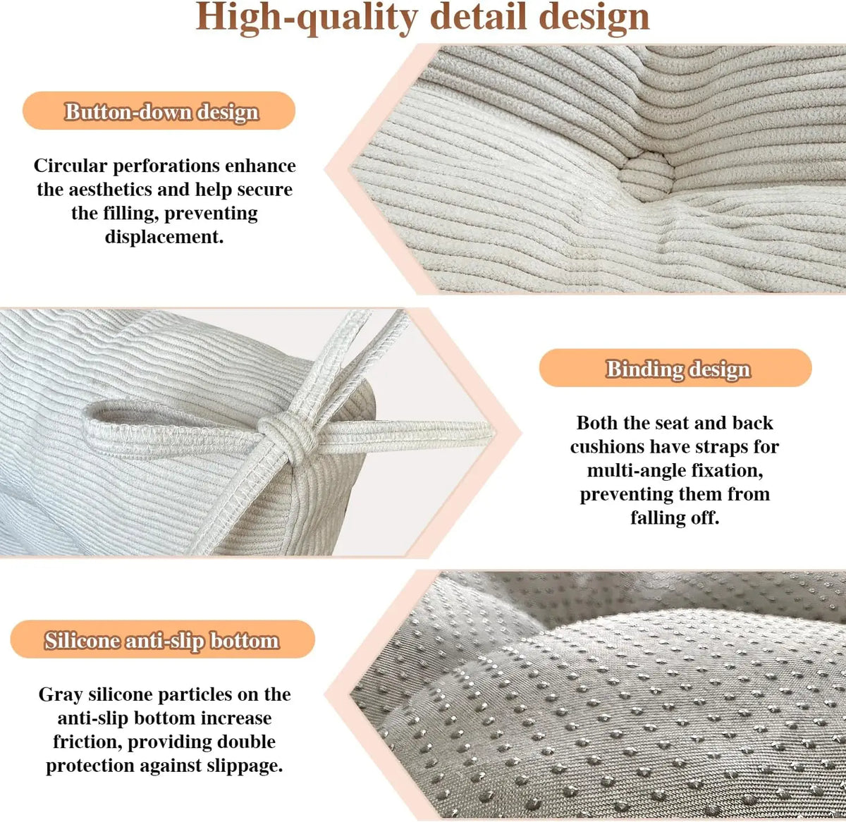 Custom Tufted Rocking Chair Cushion – Non-Slip Corduroy Seat Pad with Ties, Comfortable Indoor Rocking Chair Cushion Set