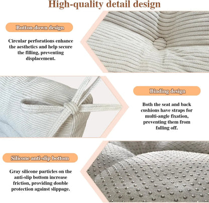 Custom Tufted Rocking Chair Cushion – Non-Slip Corduroy Seat Pad with Ties, Comfortable Indoor Rocking Chair Cushion Set