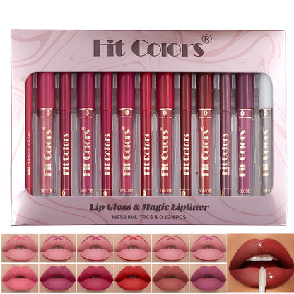 Fit Colors 13pcs Matte Lip Liner Pencil Set – Waterproof, Non-Stick, Long-Lasting Lip Pencil with Case and Hook