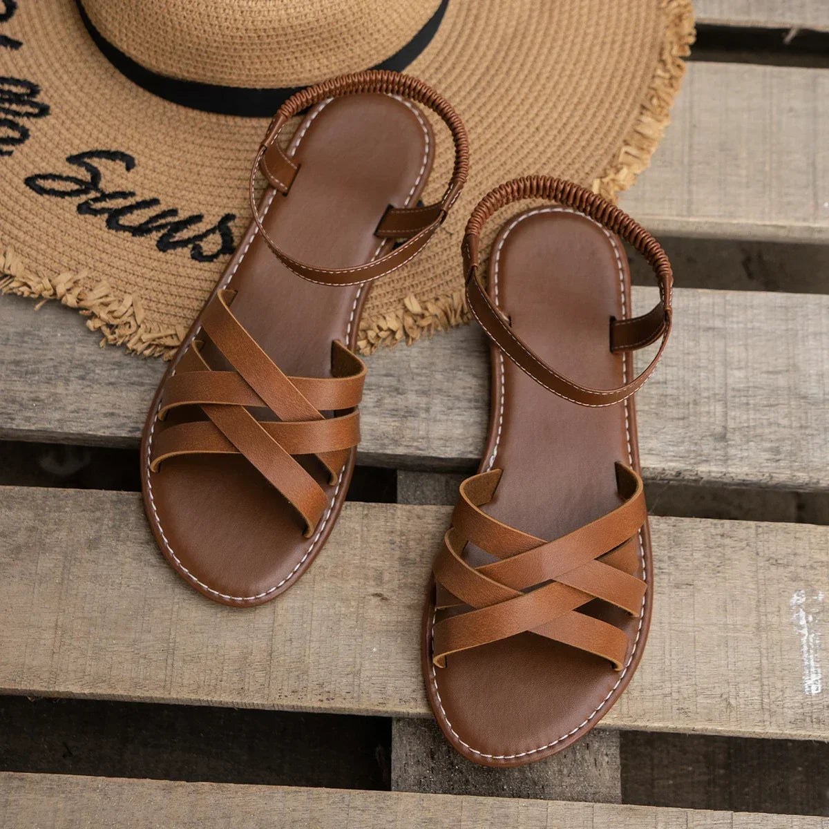Women's Chic Spring Flat Sandals - Lightweight Elastic Band Comfort Shoes for All-Day Casual Style