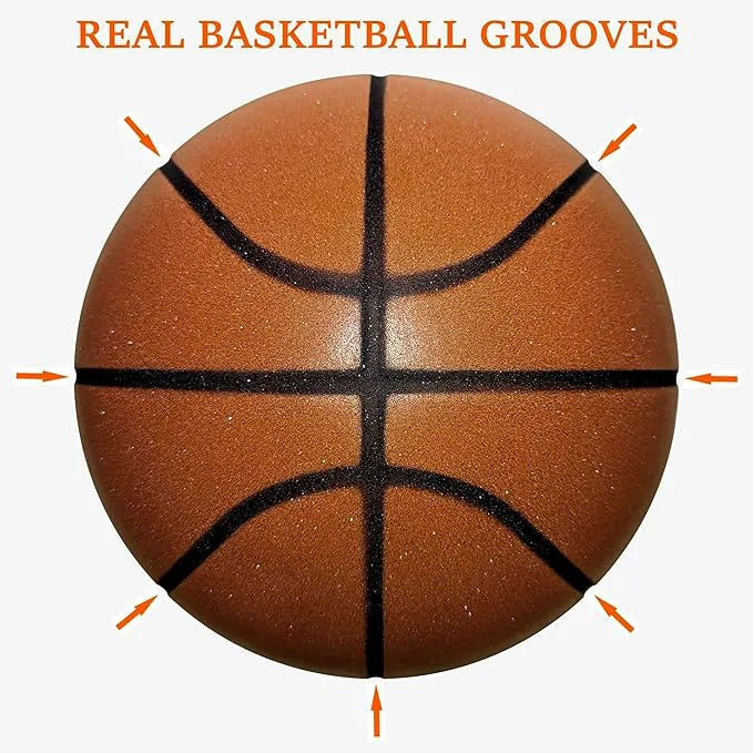Silent Indoor Basketball – Airless Foam Dribbling Ball, Size 7/6/5 with Grooved Quiet Training Design