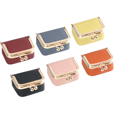 URBAN MASTER Genuine Leather Mini Coin Purse – Solid Color Kiss Lock Change Pouch, Casual Small Wallet for Women