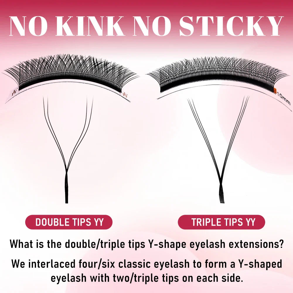 FADVAN YY Shape Eyelash Extensions – 2D/3D Faux Mink Premade Fan Lashes 8-15mm, Black & Brown, L+/L/LU(M)/C/D/DD Split Tip