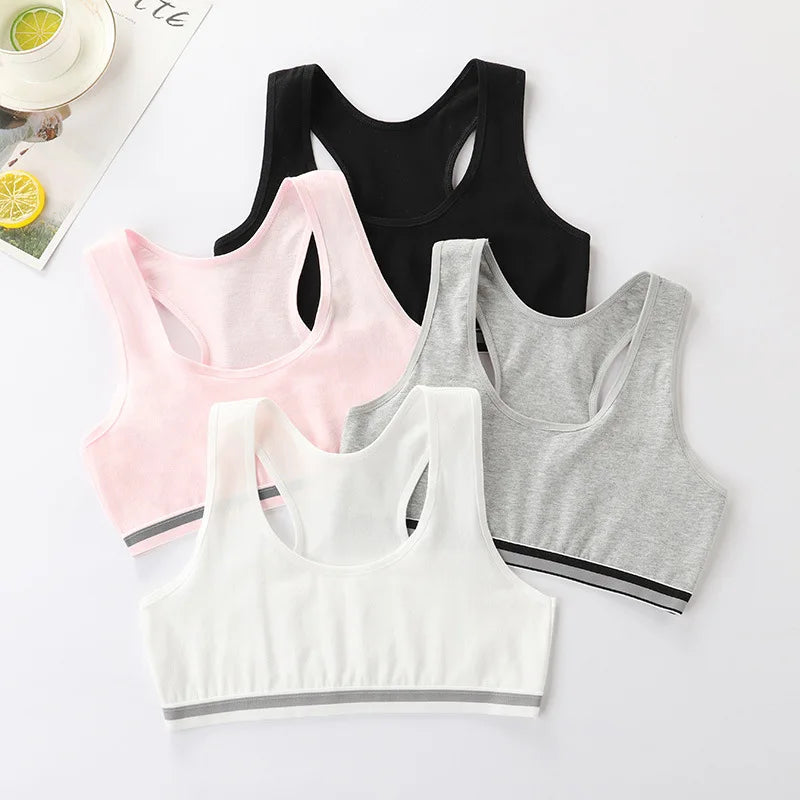 4Pcs Girls Cotton Training Bra Set - Wireless Puberty Underwear Vest Camisole for Kids & Teenage Girls