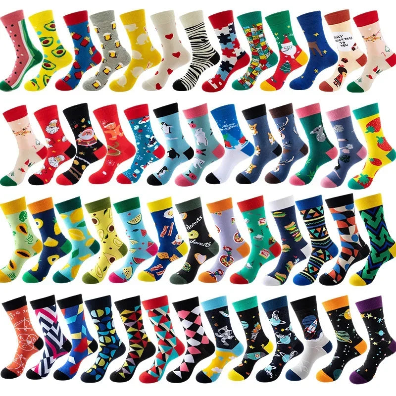 Men's Cotton Dress Socks 5-Pair Pack - Funny Casual Novelty Crew Socks Gift Set