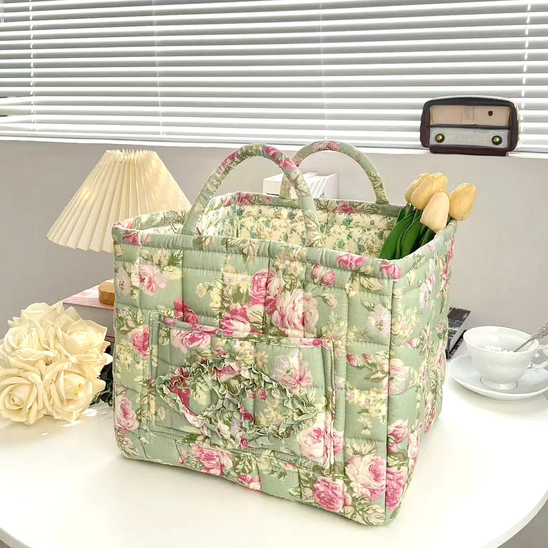 Floral Fabric Storage Bins with Handles – Foldable Desktop Organizer Basket for Clothes, Underwear & Home Decor Multi-Compartment Storage