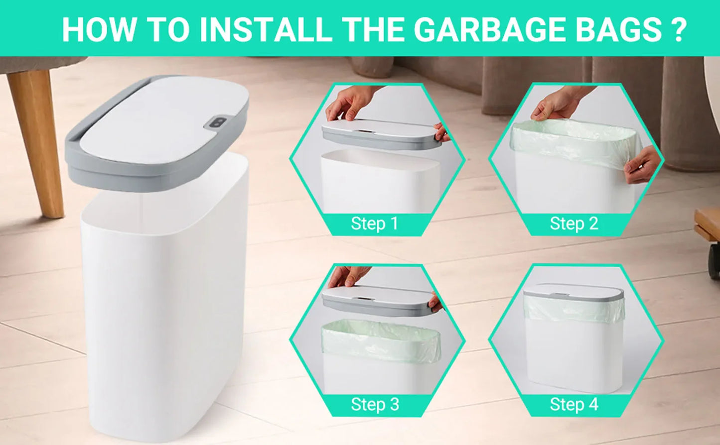 Automatic Touchless Bathroom Trash Can – Motion Sensor Waterproof Slim Garbage Bin for Kitchen & Bedroom