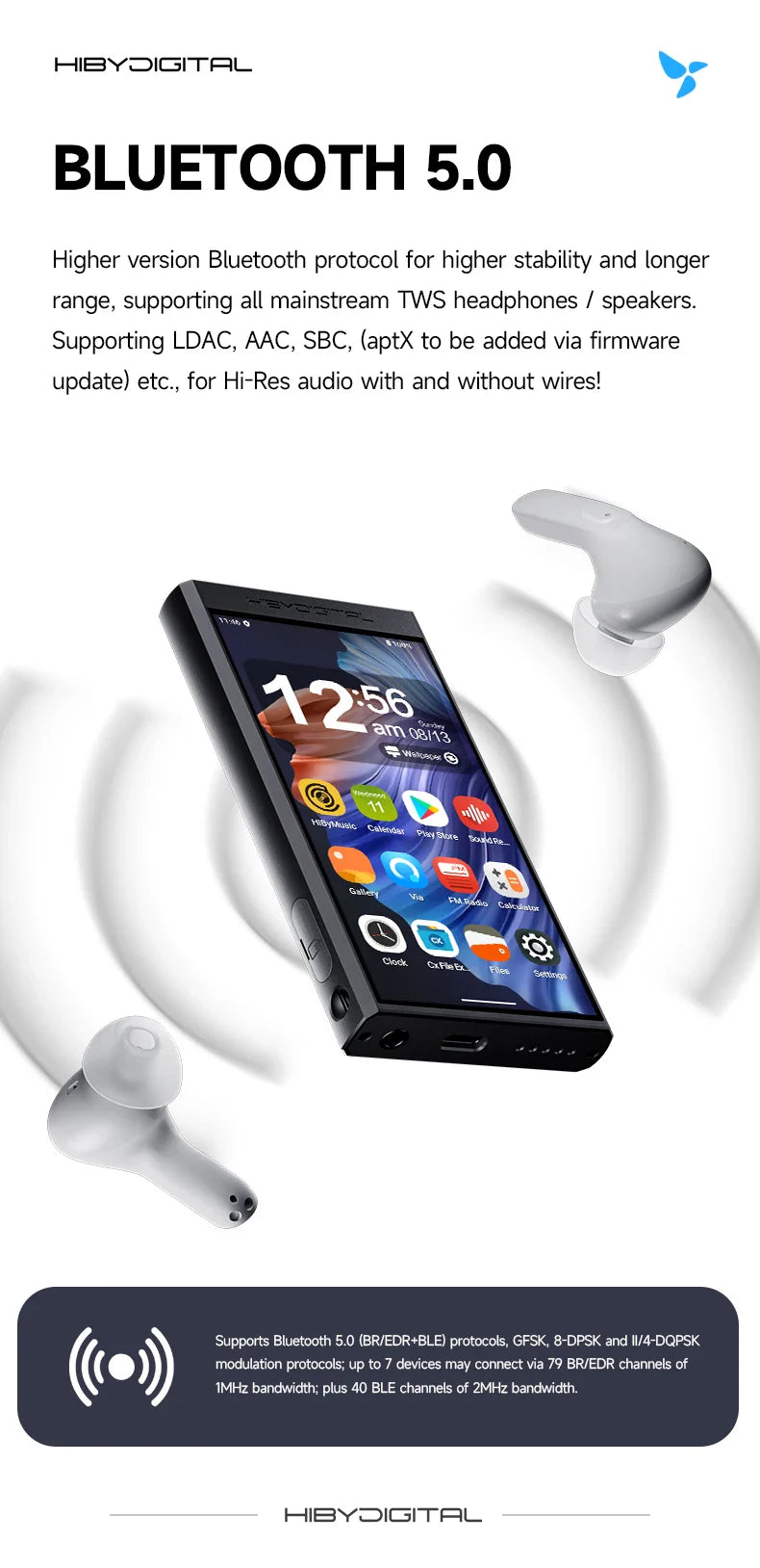 HiBy Digital M300 Android 13 Music Player - MP3, HiFi Audio, Bluetooth, WiFi, USB DAC, DSD, FM Radio, Dual Mic, Built-in Speaker, 29hr Battery