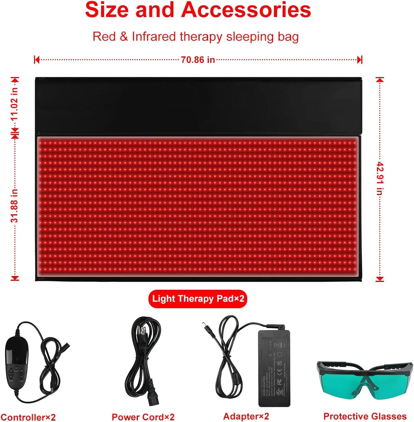 LOVTRAVEL 2560pcs LED Red Light Therapy Mat – 660 & 850nm Near Infrared Large Pad for Full Body Treatment