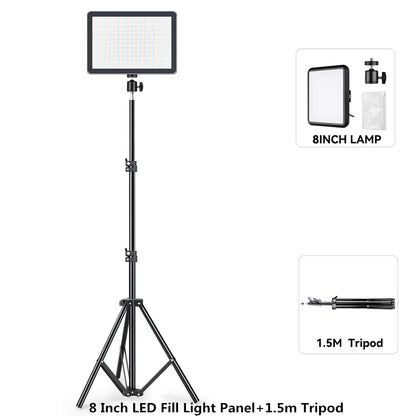 8"/12" LED Video Light Panel Kit – Photography & Streaming Studio Lamp with Tripod Stand for YouTube Live Shoots