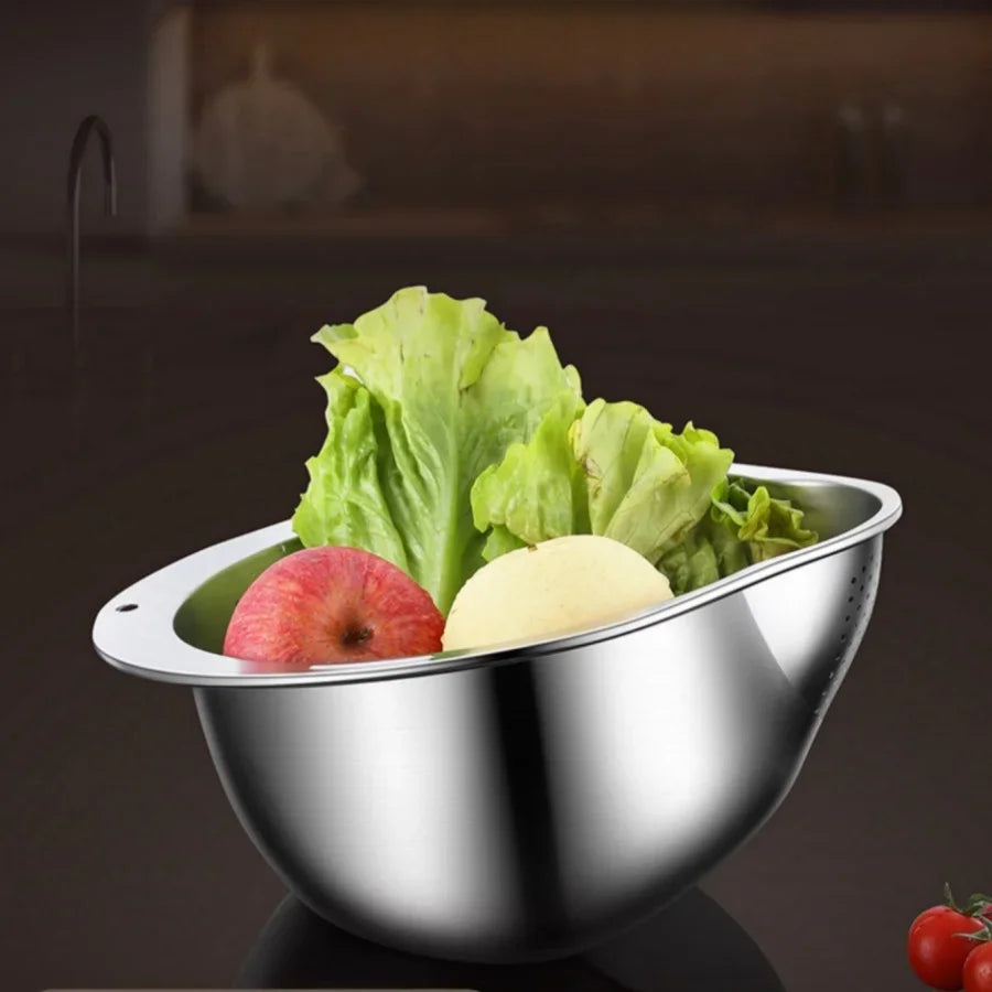 Stainless Steel Rice Washer Strainer Bowl – Multi-Purpose Rice, Fruit & Vegetable Sieve for Kitchen Use