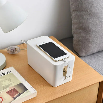 Wire Management Cable Storage Box - Power Board and Socket Strip Organizer for Dust-Free, Tangle-Free Cable and Charger Storage