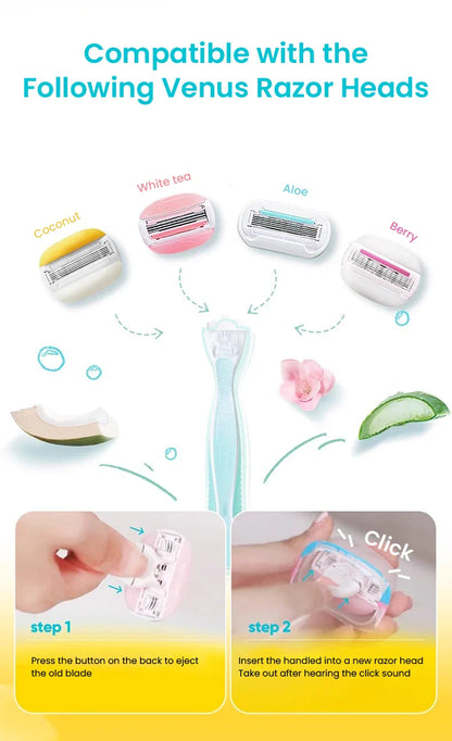 Gillette Venus Olay Manual Razor — 5-Layer Blade with Lubricating Strip & Air Cushion for Women’s Body & Bikini Hair Removal