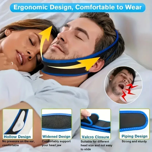 Anti-Snore Chin Strap – Sleep Apnea Belt & Chin Support for Men and Women, Snoring Relief Sleep Aid Tool