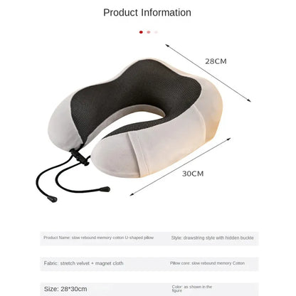 Memory Foam U-Shaped Neck Pillow - Soft Travel Pillow with Massage Function for Comfortable Sleeping and Cervical Healthcare Bedding